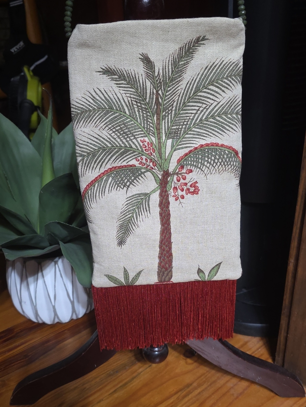 Beaded Palm Tree Handbag with Copper Fringe